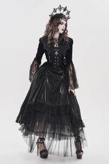 Black Long Trumpet Sleeves Embroidered Lace Slim Zippered Women's Gothic Bat Wing Collar Double-breasted Zip Jacket - Product - 13