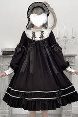 Black Bowknot Ruffled Long Sleeves Lolita OP Gothic Lolita Dress - Product - 4