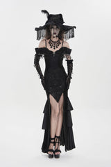 Black Off Shoulder Sleeveless Embroidered Lace Slim Women's Gothic Gorgeous Strapless Dress - Product - 2
