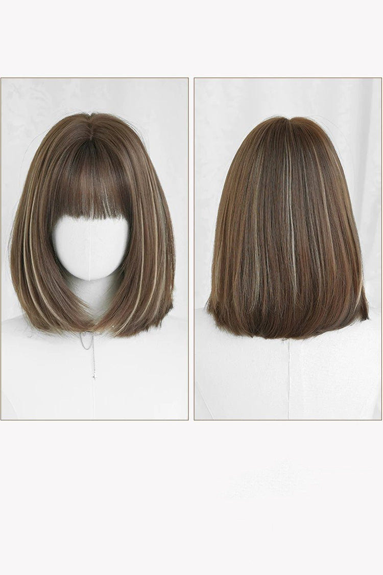 Brown/Beige Highlights Natural Fluffy Age-Reducing Clavicle Bob Sweet Lolita Wig - Product - 8
