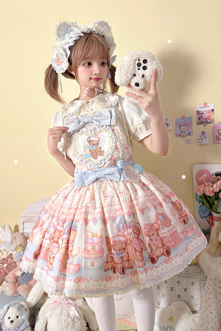 [Bear Anniversary Celebration] Sleeveless Printed Ruffled Bow Sweet Lolita Strap Dress 2 Colors - Product - 6