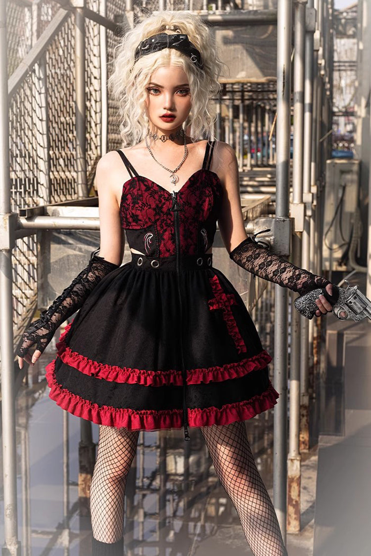 Black/Red Elemental Judgment Day Red Cross Ruffle Gothic Lolita Jsk Dress - Product - 2
