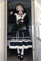 Black [Rose Choir] Double-Layered Ruffle Embroidery Bowknot Lace Gothic Elegant Nun Lolita Dress - Product - 6