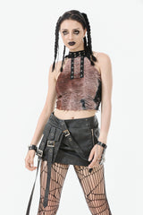 Black Faux Leather Straps Zippered Women's Punk Short Skirt - Product - 8