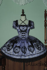 Purple [Sugar Bear] Square Collar Short Sleeves Embroidered Bow Sweet Lolita Dress (Bow Train Included) - Product - 3