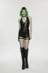 Black Halterneck Slim Studded Zippered Women's Punk Vest - Product - 13