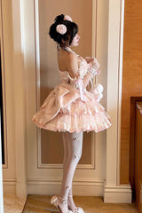 Pink [Princess Ribbon] Off Shoulder Triple-Layered Ruffle Bowknot Sweet Lolita Dress - Product - 5