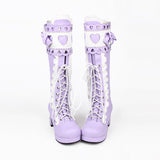 Lace Bowknot Heart Shaped Round Toe Sweet Lolita High Boots - Product - 5