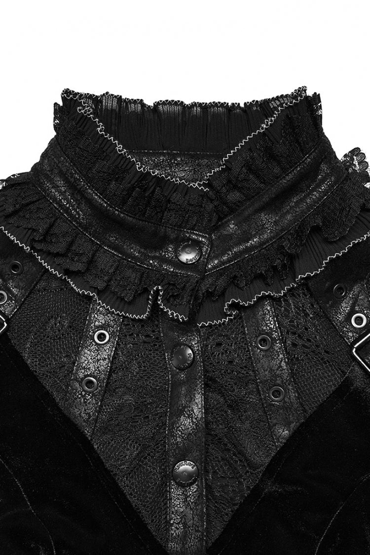 Long Trumpet Sleeves Stitching Lace Irregular Asymmetric Women's Gothic Dress 2 Colors - Product - 6