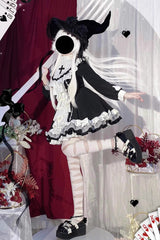 White/Black Long Sleeves Multi-layer Cross Print Nun Style Ruffle Gothic Lolita Dress - Product - 8