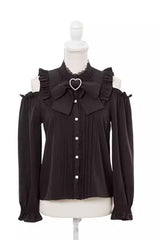 Off Shoulder Long Sleeves Bowknot Jirai Kei Japanese Lolita Blouse 3 Colors - Black - 3