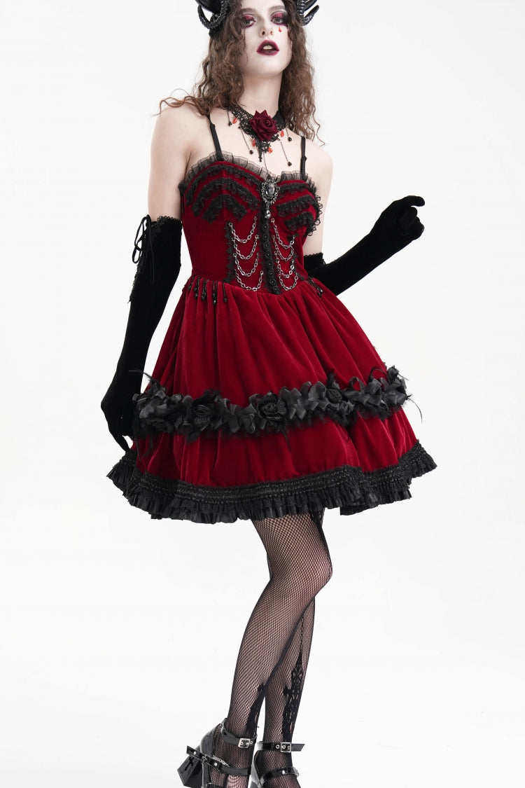 Red Chain Ruffle Lace Women's Gothic Slip Dress - Product - 4