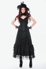 Black Sleeveless Lace Irregular Lace-Up Women's Gothic Underbust Corset - Product - 8