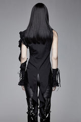 Black Ruffled Lace Sleeves Chiffon Swallowtail Womens Gothic Blouse - Product - 3