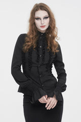 Black Stand Collar Ruffled Long Sleeves Women's Gothic Shirt - Product - 2