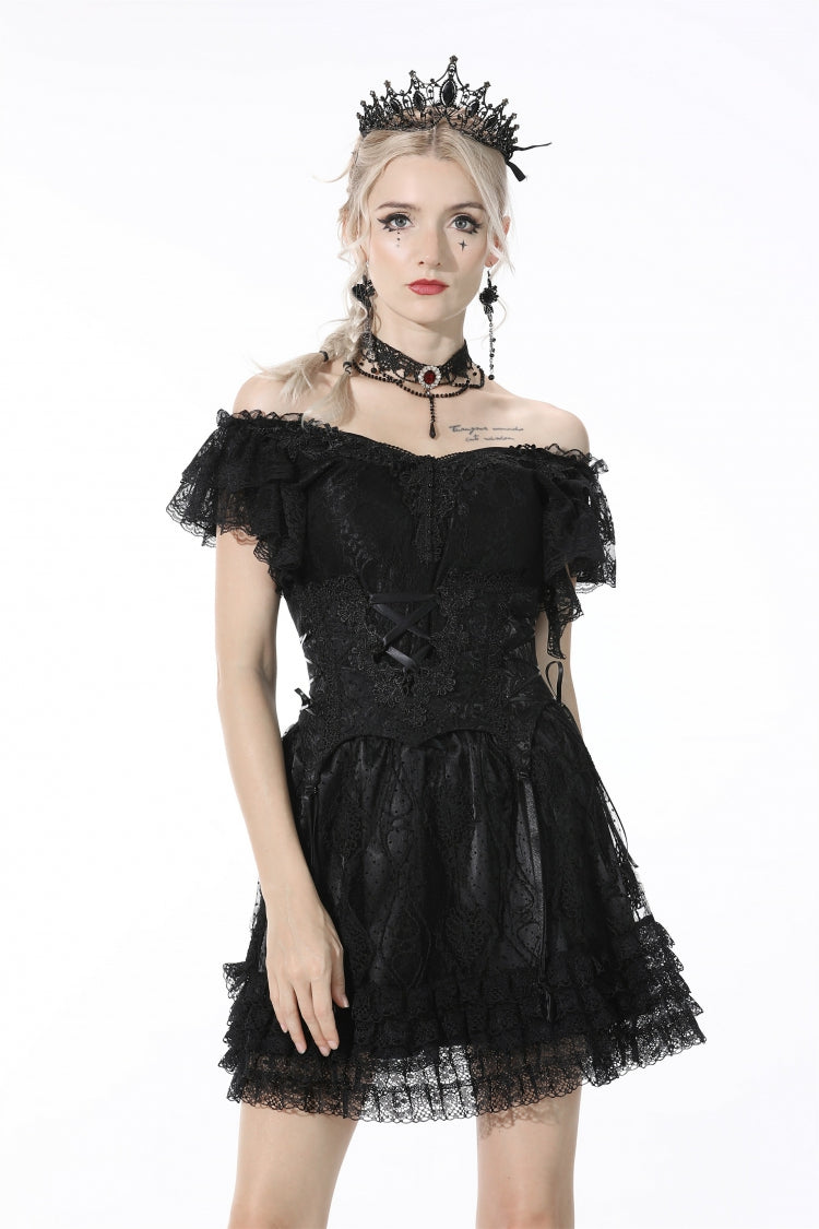 Black Floral Embroidered Lace-Up Strappy Women's Gothic Gorgeous Corset - Product - 6