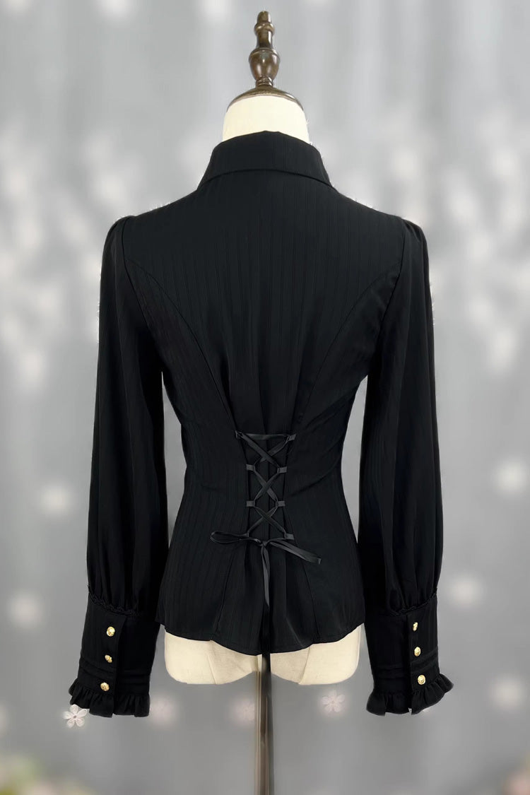 [Enchanted Dreamland] Lapel Collar Long Sleeves Ruffled Lace Slim Classic Elegant Lolita Blouse 6 Colors - Product - 6