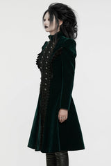 Black/Green Long Puff Sleeves Floral Embroidery Women's Gothic Coat - Product - 2