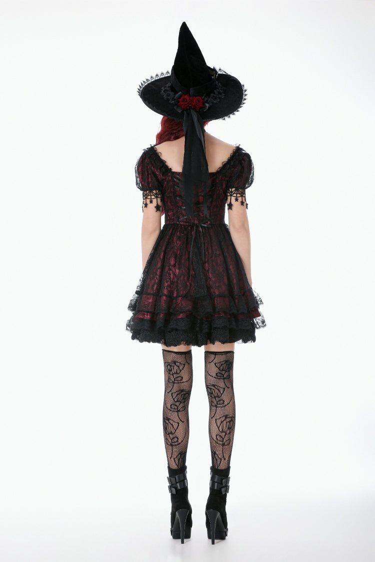 Black/Red Star Square-cut Collar Short Sleeves Lace Women's Gothic Priness Dress Graduation Dress - Product - 4
