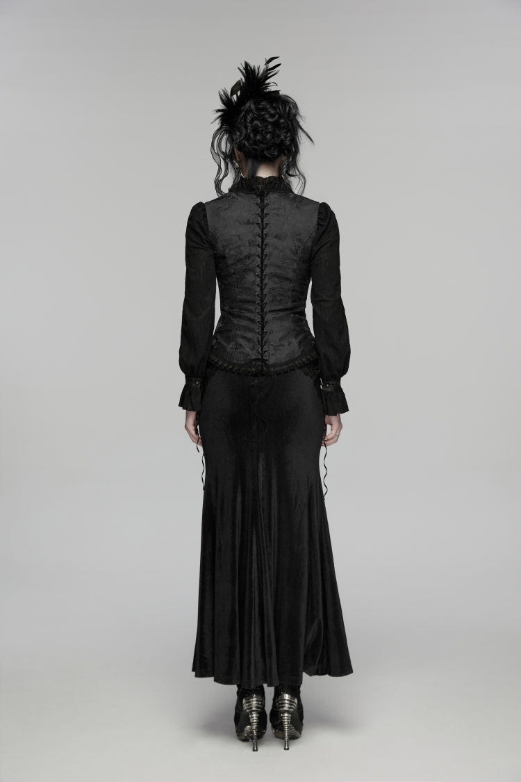 Black Jacquard Embroidered Lace Lace-Up Slim Women's Gothic Vest - Product - 2