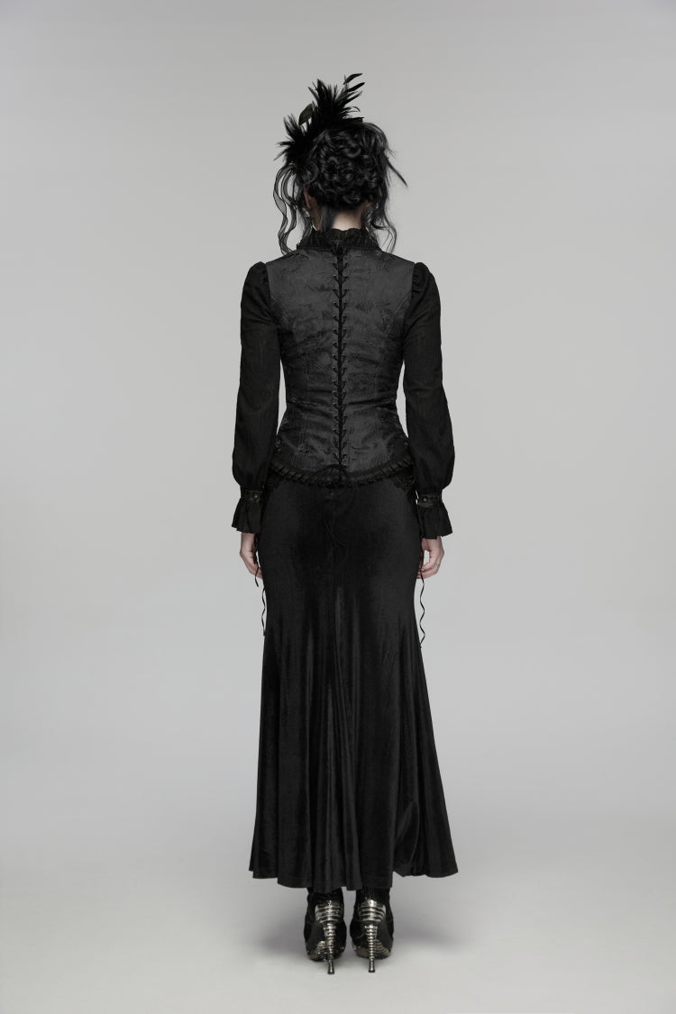 Black Jacquard Embroidered Lace Lace-Up Slim Women's Gothic Vest - Product - 2
