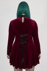 Red Velvet Front Chest Hollow-Out Decals Back Lace-Up Long Sleeve Plus Size Women's Gothic Dress - Product - 3