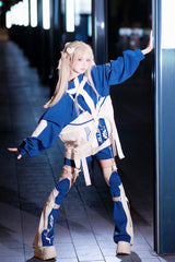 White/Blue [Zero-Type Transformation] Techwear Long Sleeves Embroidered Hooded Punk Jirai Kei Shorts Coat Set - Product - 8