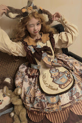 [Bear Cookie] Long Sleeves Print Bowknot Sweet Lolita Dress Set 2 Colors - Product - 7