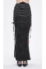 Black High Waisted Side Slit Slim Women's Steampunk Skirt - Product - 2