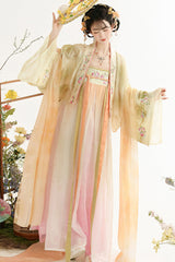 Multi-Color [Early Summer in Taoyuan] High Waisted Printed Embroidered Women's Sweet Hanfu Dress Set - Multi-Color - 1