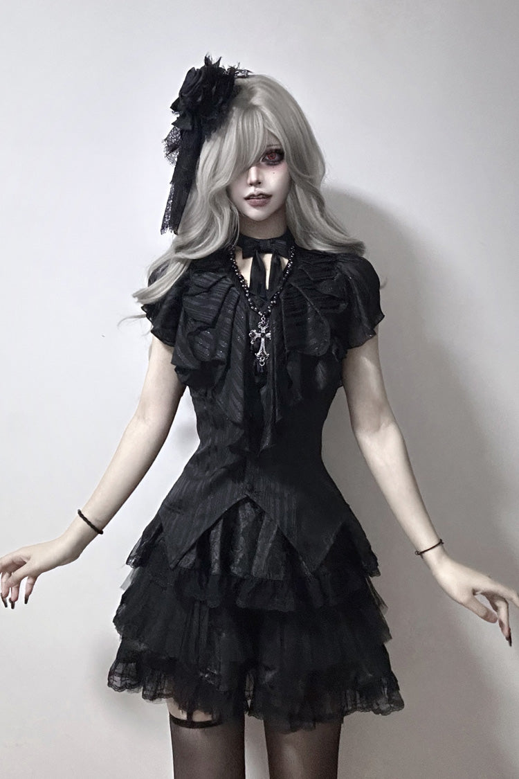 Black Ruffled Bow Gothic Japanese Lolita Blouse - Product - 4