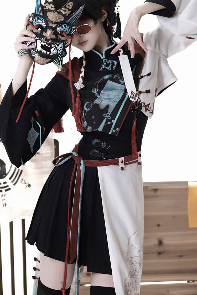 Multi-Color [Walking With The Demon] Print Asymmetric Gothic Chinese Style Ouji Lolita Skirt - Product - 14