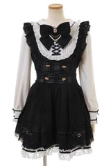 Jirai Kei Long Sleeves Print Ruffle Bowknot Lace-Up Dress 3 Colors - Black - 2