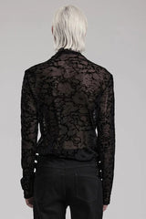 Black Long Sleeves Print Sheer Mesh Mens Gothic T-Shirt - Product - 3