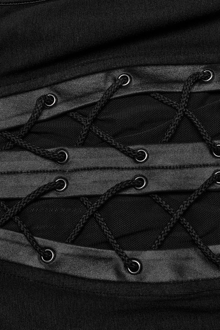 Black Stand Collar Sleeveless Stitching Lace-Up Ripped Women's Punk Tank Top - Product - 7
