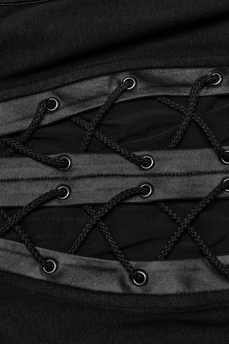 Black Stand Collar Sleeveless Stitching Lace-Up Ripped Women's Punk Tank Top - Product - 7