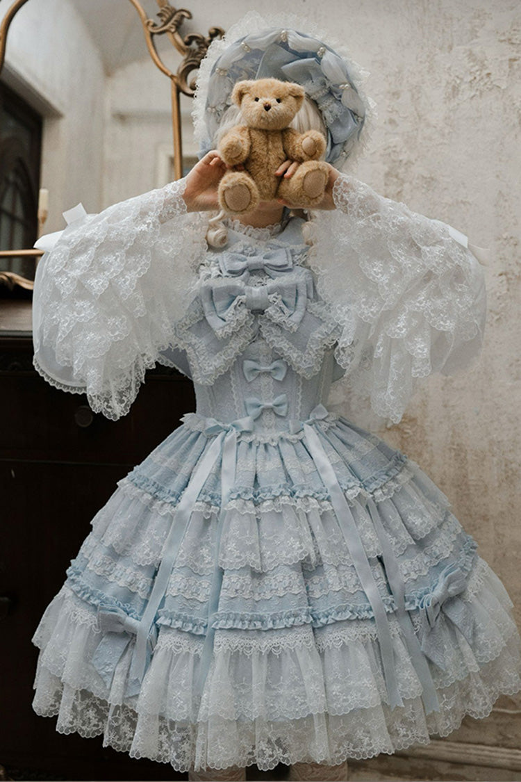 Blue [Reinas] Sleeveless Ruffle Bowknot Lace Sweet Lolita Jsk Dress - Product - 3