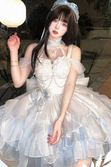 [Swan Lake] Multi-Layered Ruffle Bowknot Gothic Princess Lolita Jsk Dress 2 Colors - Product - 2