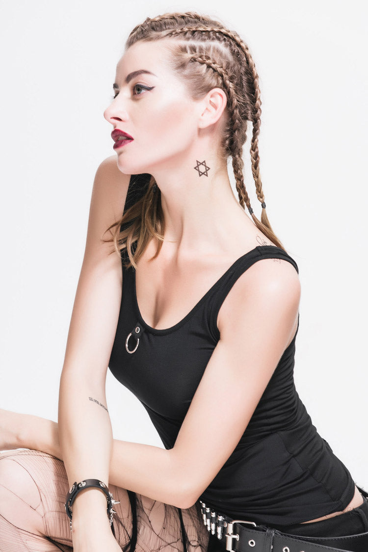 Black Lace Up Back Heart Shaped Hollow Knitting Chain Women's Punk Vest - Product - 3