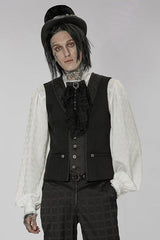 Black Punk Jacquard V-Neck Stitching Three Dimensional Engraving Hand Sewn Button Lace Short Men's Vest - Product - 2