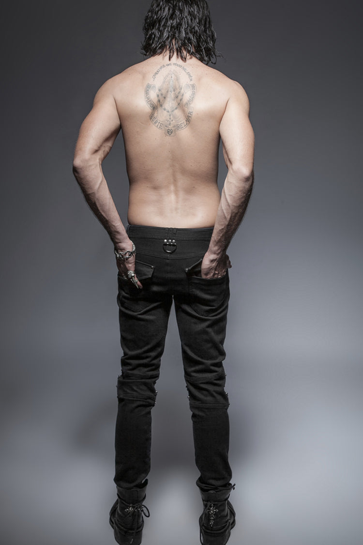 Black Military Uniform Buckle Skinny PU Leather Men's Punk Pants - Product - 4