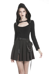 Black Zippered Pleated Women's Punk Casual Mini Skirt with Side Bag - Product - 5