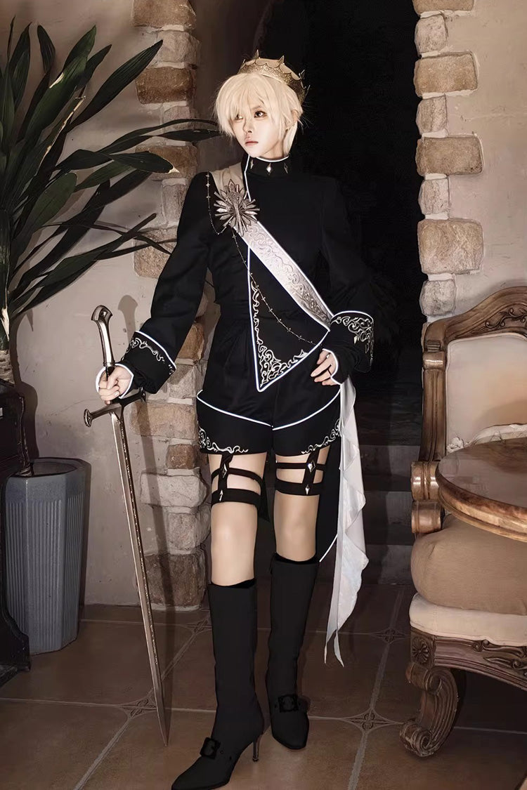 Black [Sword of Oath] Long Sleeves Embroidered Gothic Vintage Knight Prince Ouji Lolita Set - Product - 13