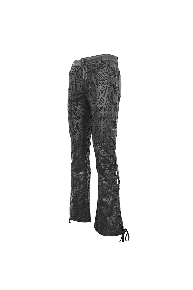 Black Lace Up Totem Printed Men's Punk Flared Pants - Product - 9