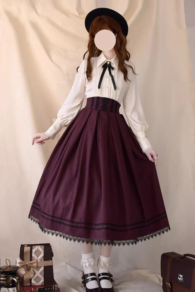 Red [Griffin’s Pact] Striped Printed Ruffled Gothic Lolita Skirt Vest Set - Skirt - 4