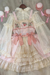 Moon Rabbit Ruffle Embroidery Cardigan Bowknot Sweet Lolita Jsk Dress - Product - 2