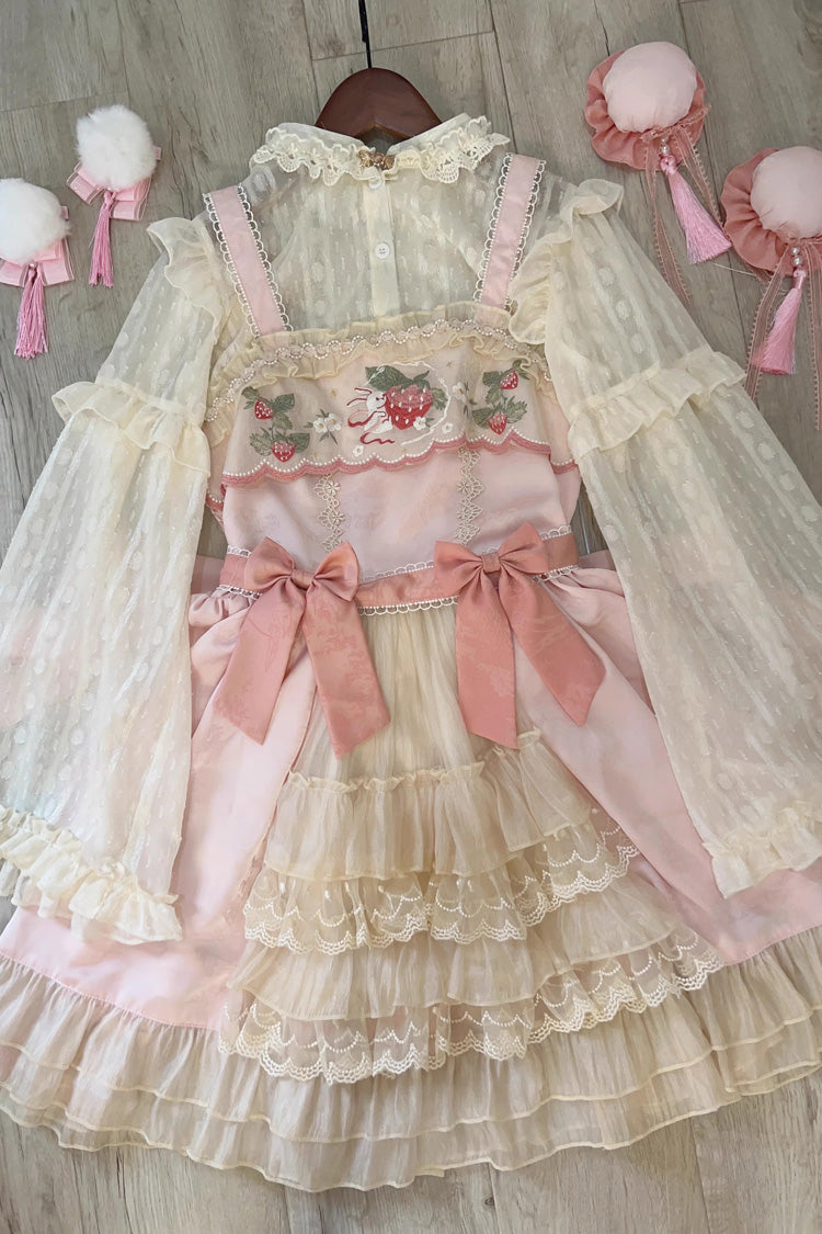 Moon Rabbit Ruffle Embroidery Cardigan Bowknot Sweet Lolita Jsk Dress - Product - 2
