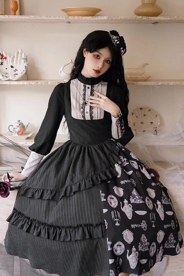 Black Lunar Eclipse Dinner Cups Print Autumn Winter Gothic Lolita Jsk Dress - Product - 4