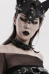 Black Rivets Faux Leather Adjustable Women's Steampunk Choker - Product - 3