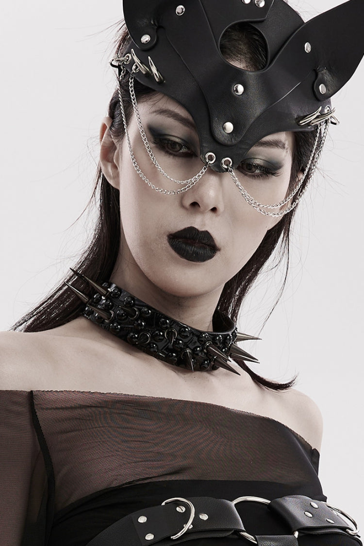 Black Rivets Faux Leather Adjustable Women's Steampunk Choker - Product - 3